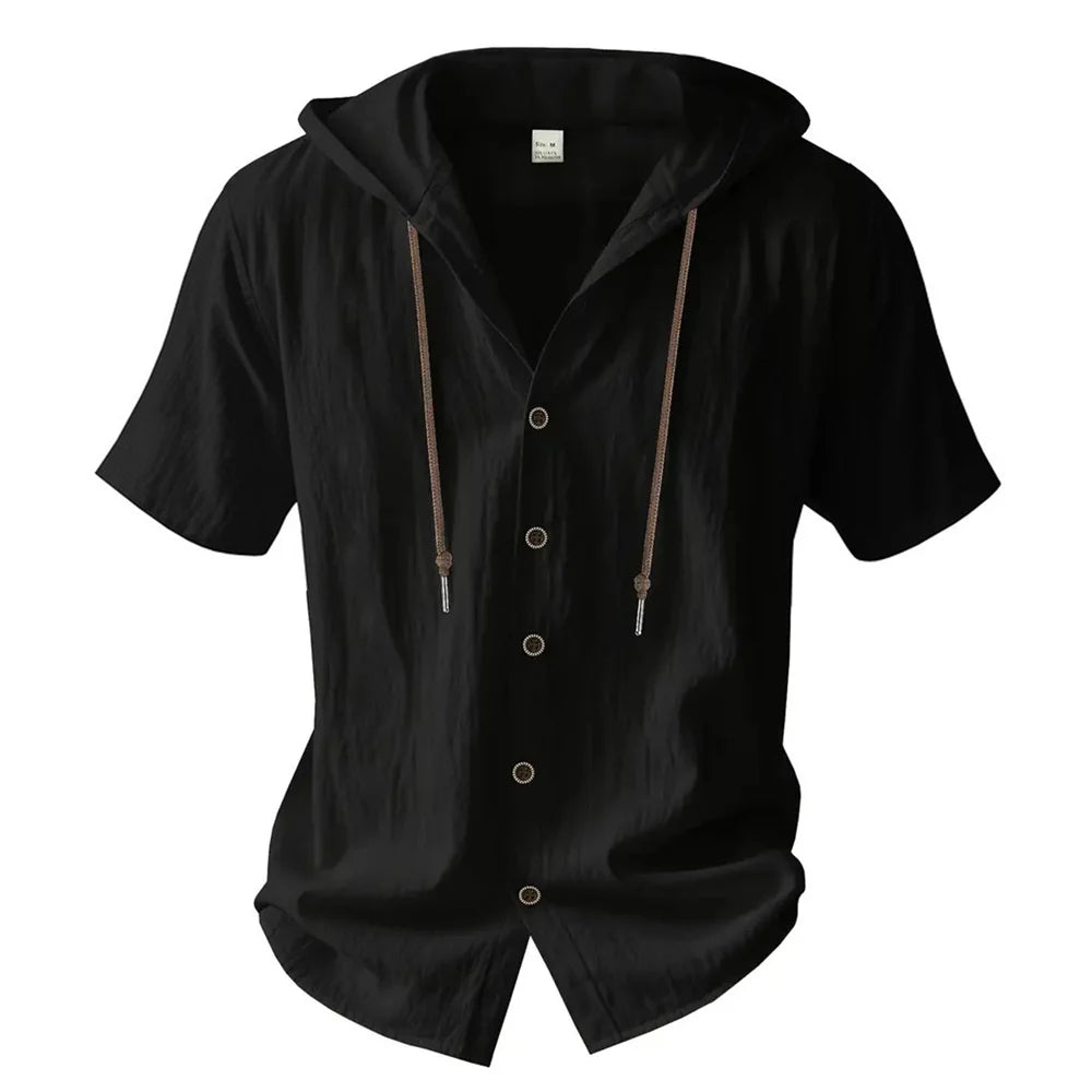 Hooded Cotton Linen Shirt for Men.