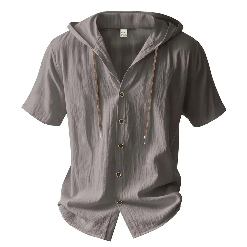 Hooded Cotton Linen Shirt for Men.
