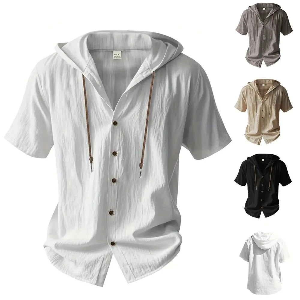 Hooded Cotton Linen Shirt for Men.